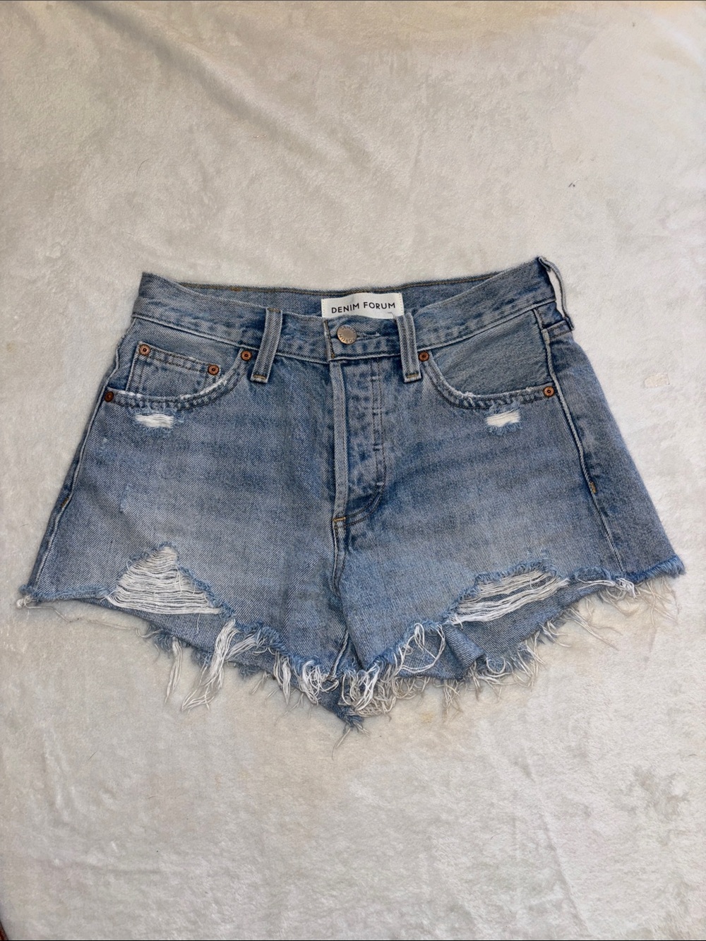 Denim Forum Light Blue Distressed High-Rise the Ex boyfriend Jean Shorts